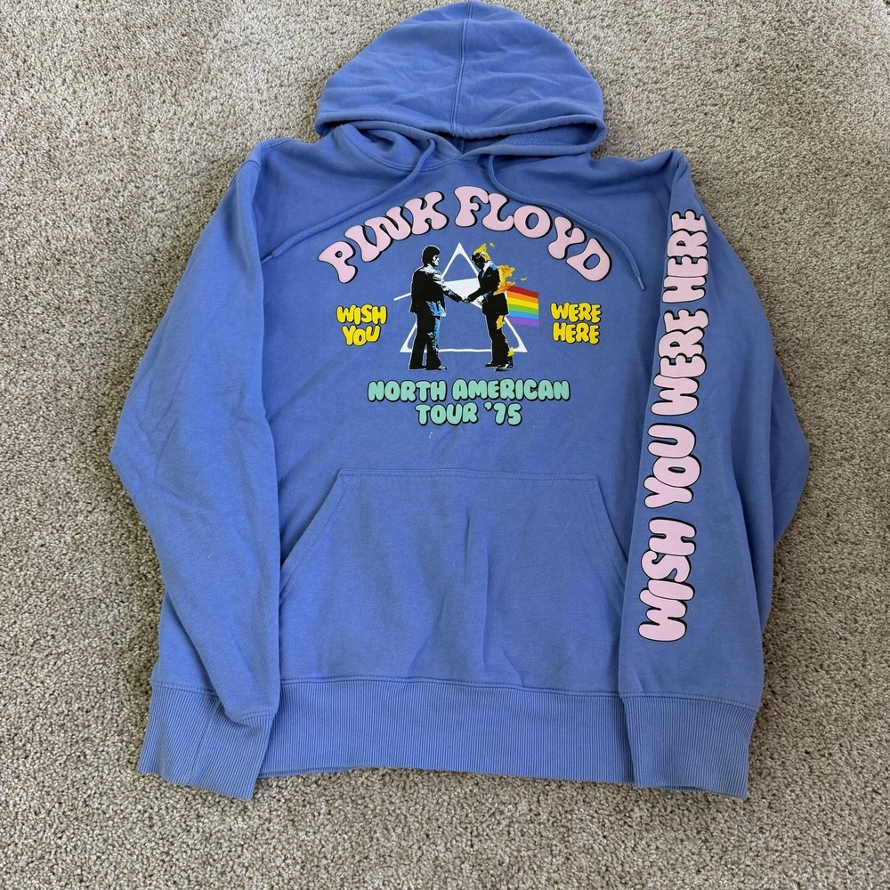 Pink Floyd Hoodie Mens Medium Blue Fleece Pullover Wish You Were Here Tour '75